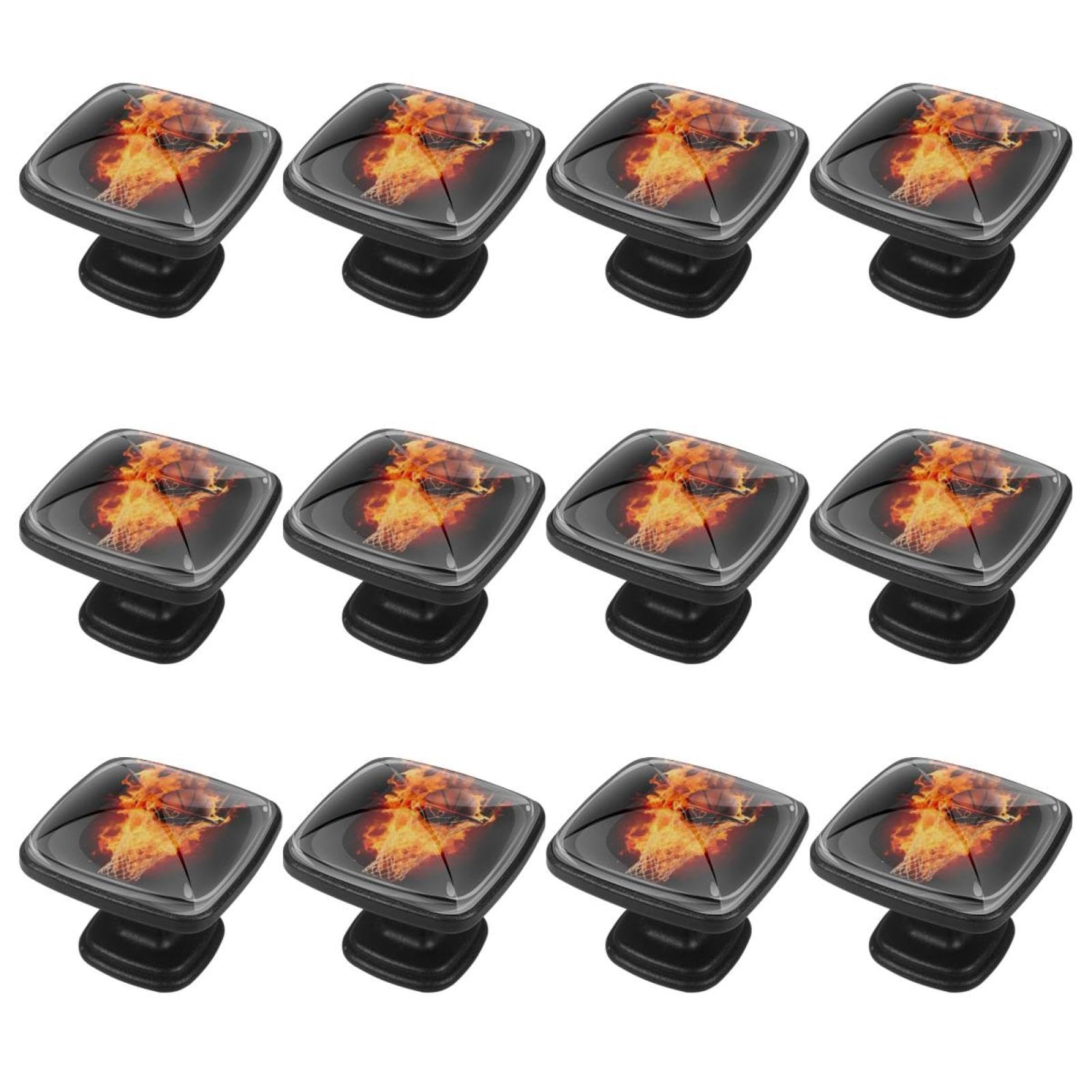 Maniglie quadrate per cassetti e cassetti, maniglie per armadi e cassetti, 12 pezzi, stile basket Flame Sport, pomelli per porte dell'armadio
