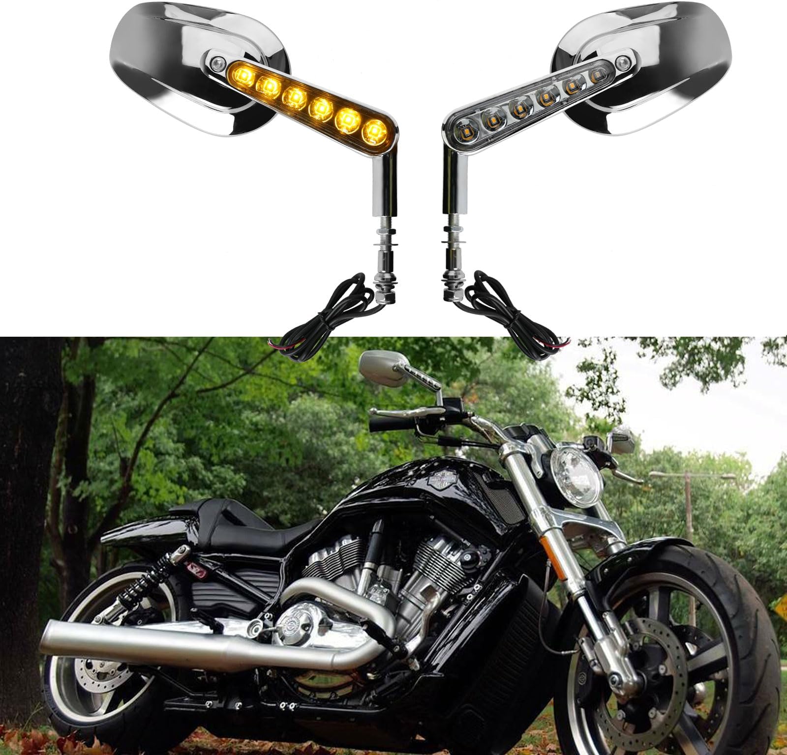 Pacewalker Muscle Rear View Mirrors with LED Turn Signals Light for H-arley Davidson VROD V-Rod VRSCF CHROME
