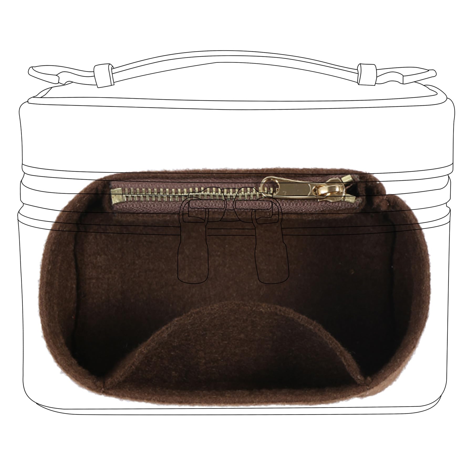 DoxoDoxo Purse Organizer for LV Nice Nano Bags,Felt Hangbag Organizer Insert,Bag Dividers with Zipper Designed.(Brown-Felt)