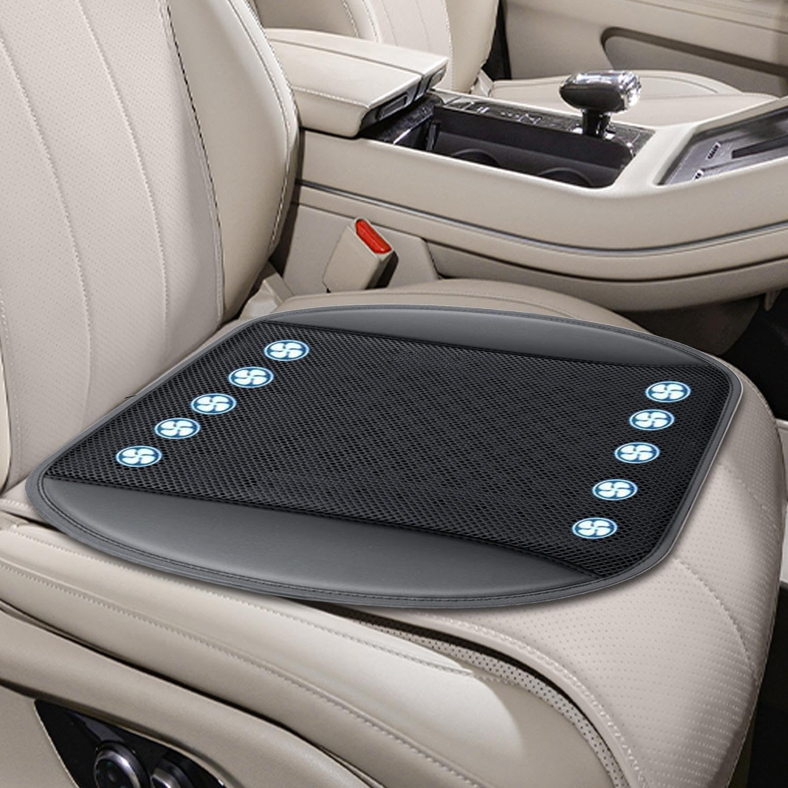 Cuscino per auto con ventilatore, flusso d'aria, traspirante, con ventilatore, pendolare, campeggio, viaggi in città, escursioni, SUV e camper