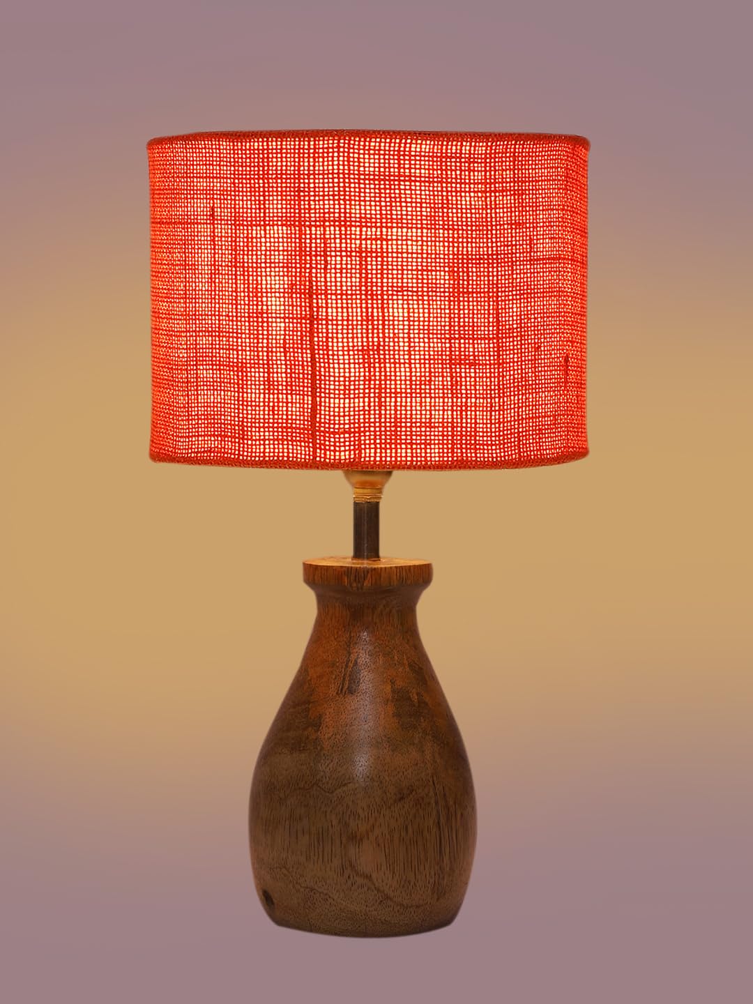 Devansh Orange Jute Table lamp with Wood Natural Base (7x13 inches)-19 4