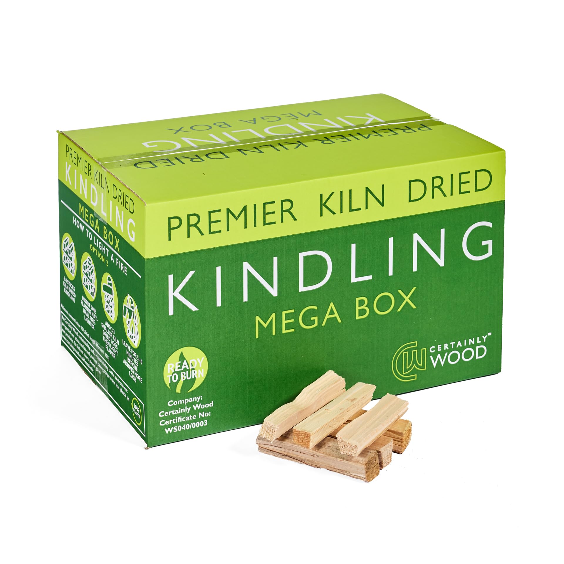 Certainly Wood Kiln Dried British Kindling Mega Box - Natural Firelighters For Woodburning Stove, Log Burner, Open Fire Pit, Camping BBQ Pizza Oven. Fire Starters - 10KG (1 Mega Box)
