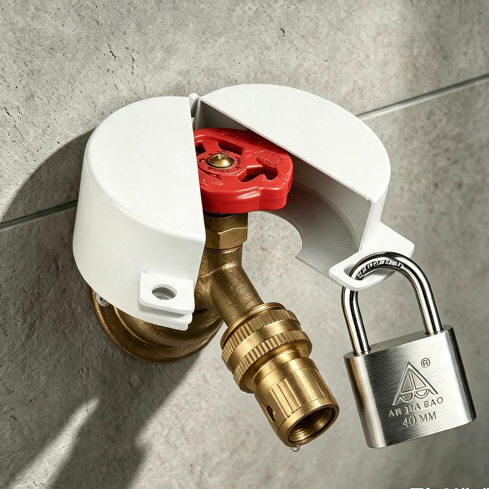 Outdoor Faucet Lock, Suitable for Garden faucets, Hose connectors and Water Pipes, preventing Outdoor Water Theft and Unauthorized use (White)