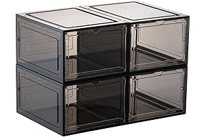 evron Stackable Drawer Shoe Boxes Clear Plastic 4-Pack