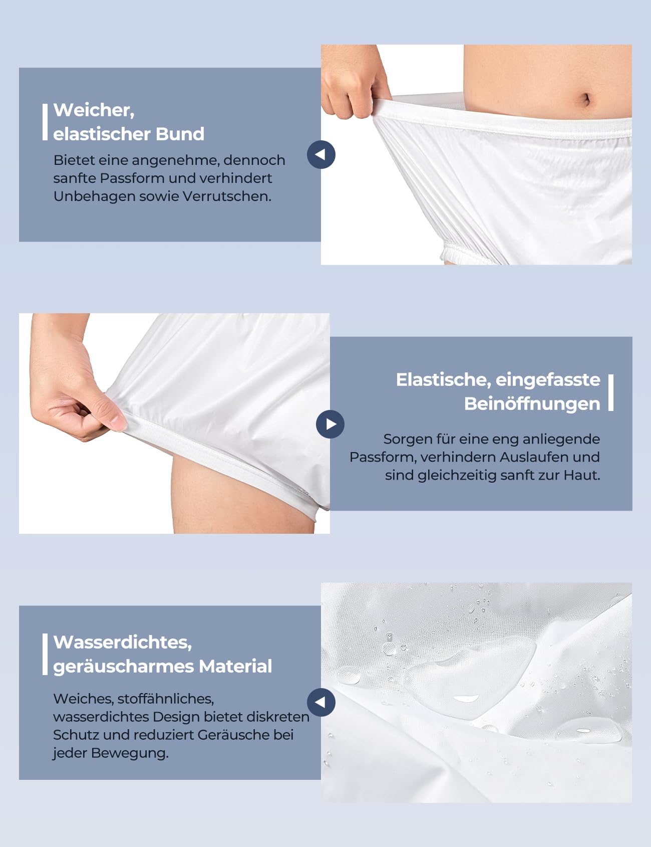 Carer 3 Stück Inkontinenz-Überhose für Erwachsene Windelhose Geräuschlos Waschbar Wiederverwendbar Wasserdicht Gummihose Auslaufsichere Unterwäsche Unisex, Weiß, Größe L