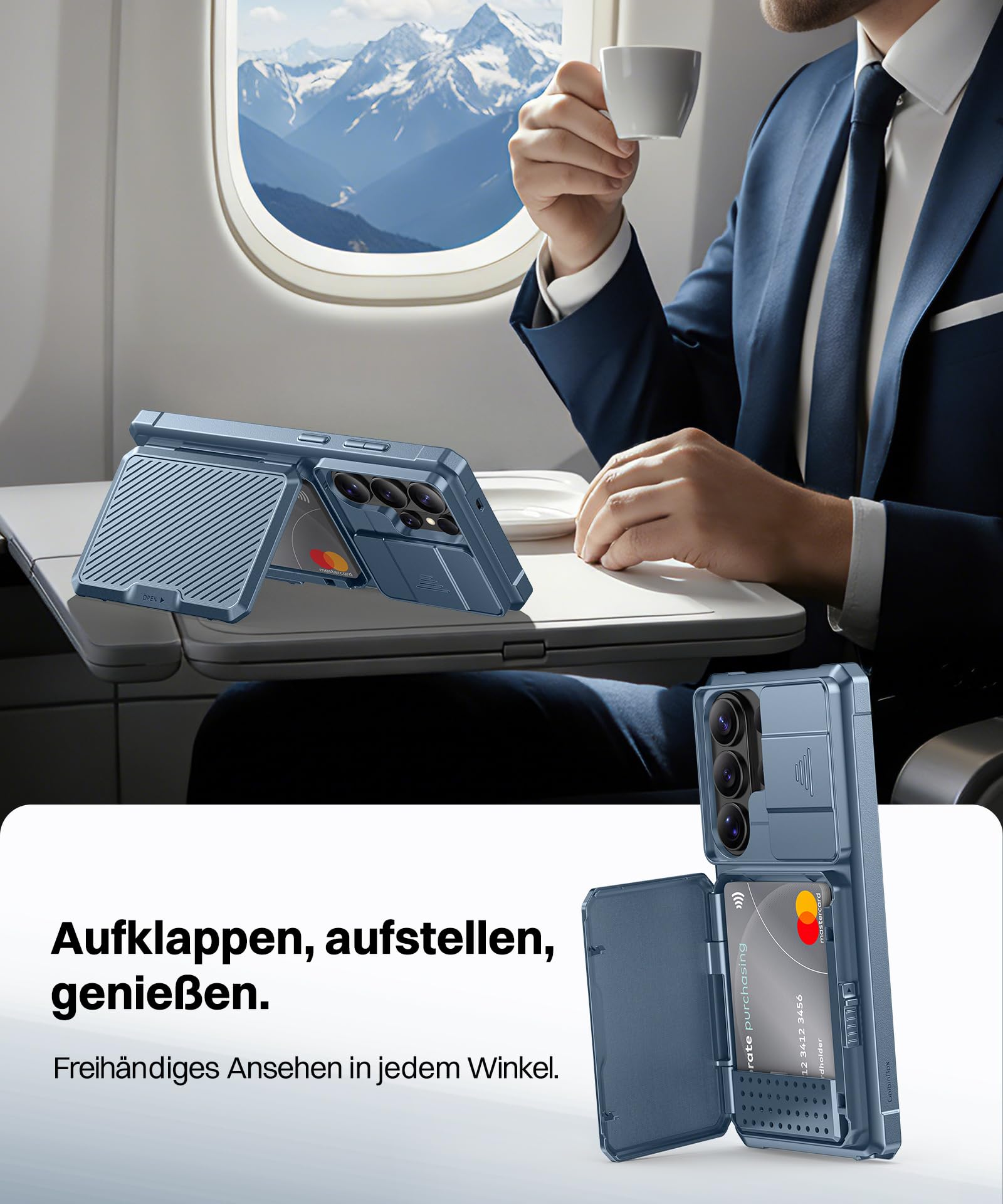 für Samsung Galaxy S26 Ultra Hülle mit Kartenhalter & Kameraabdeckung, integriertem Sicherheitsschloss und RFID-Schutz,[fasst 4–5 Karten oder Bargeld]Galaxy S26 Ultra Wallet-Hülle 6,9'', Libellen-Blau