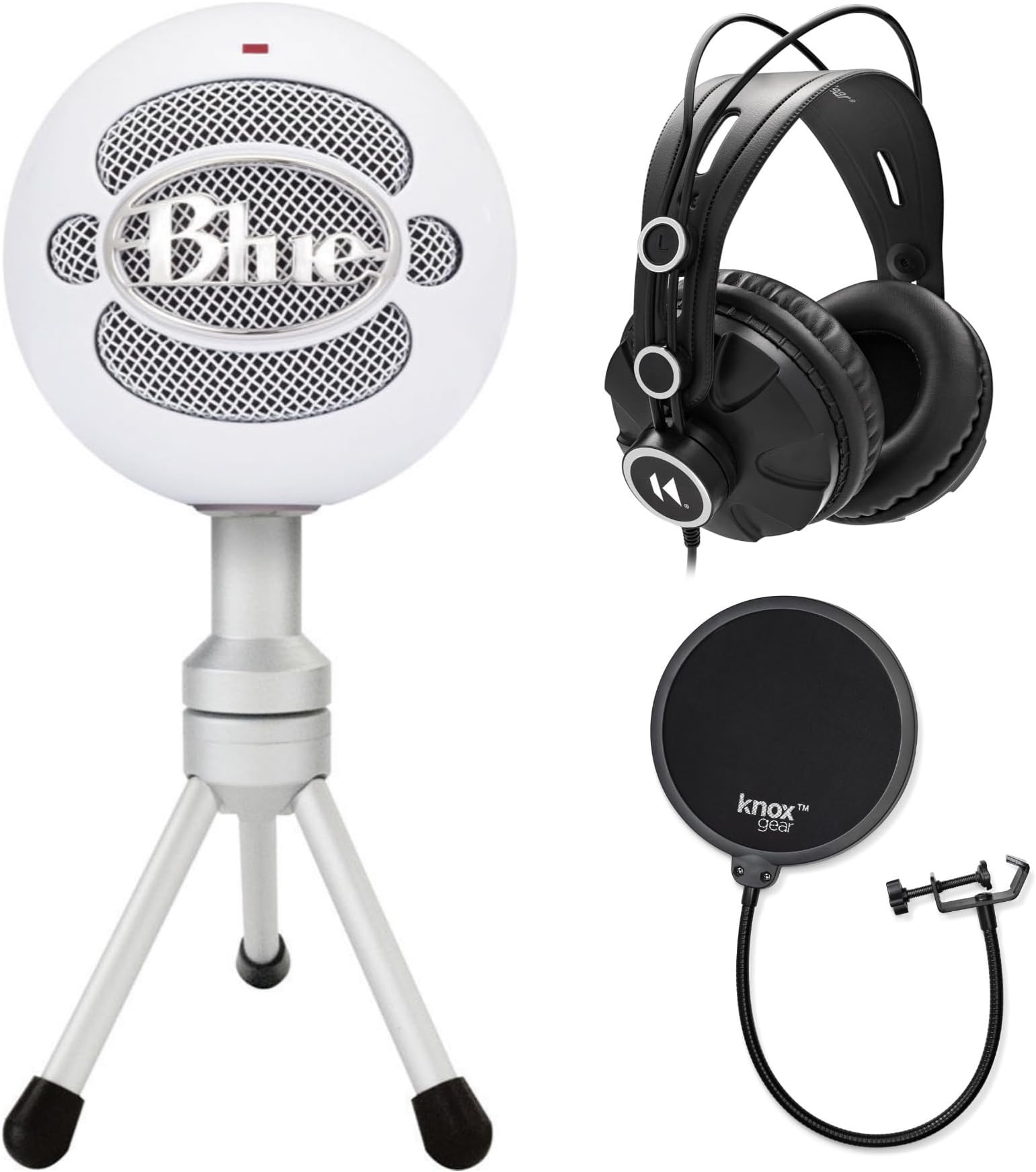 Blue Microphones Snowball Ice Microphone with Knox Pop Filter & Studio Headphones