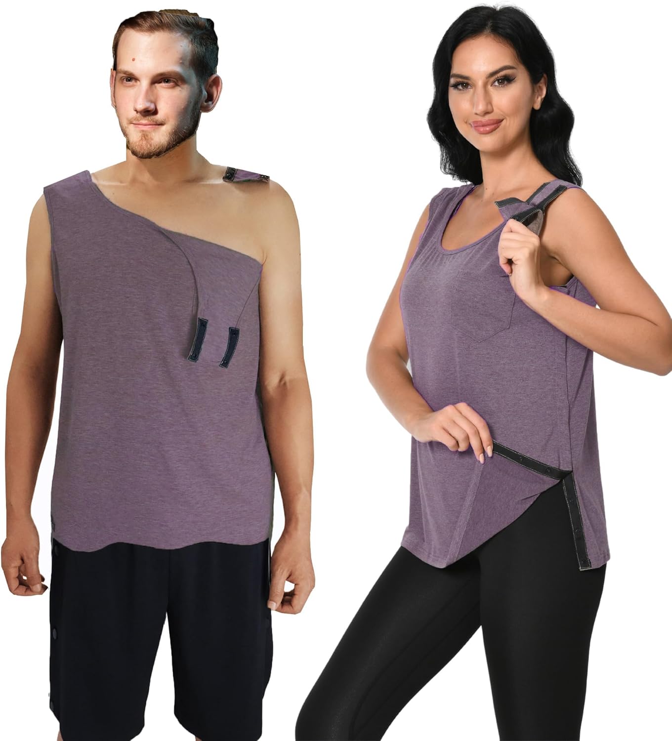 Post Surgery Tank Tops Shirts Shoulder Arm Broken Breast Recovery Clothing Snap Open Sleeveless Shirt Unisex Size - Image 2