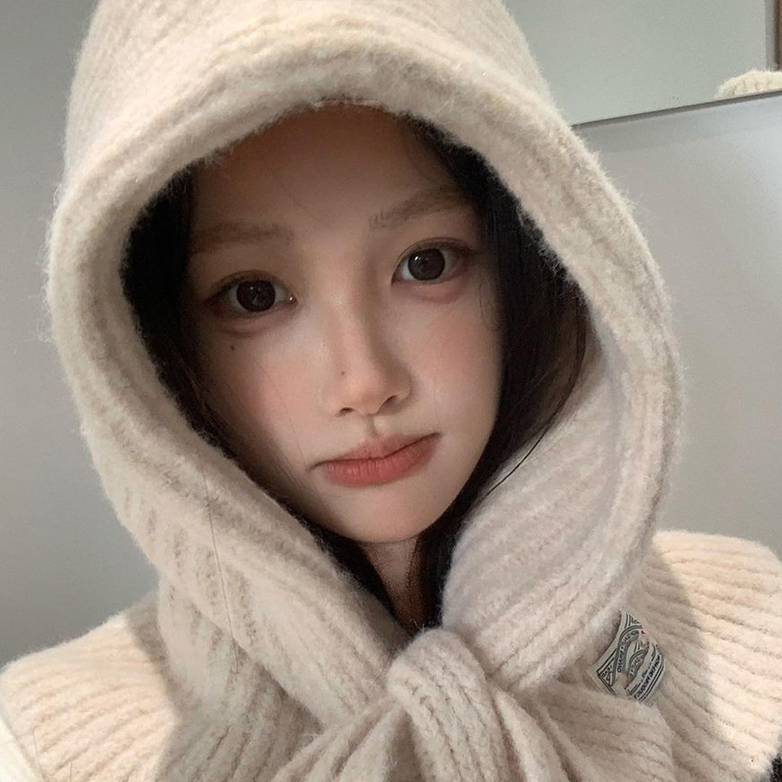 Gorro con capucha de estilo coreano popular con protección para el cuello, bufanda de mezcla de lana suave para clima frío, esencial para clima frío