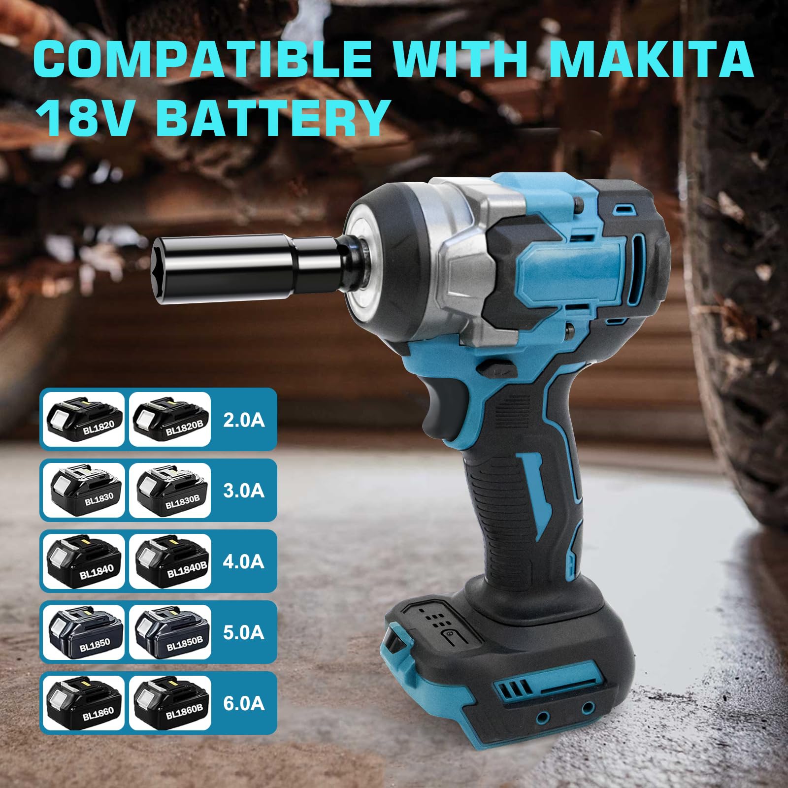 Llave de Impacto Inalámbrica Brushless 700Nm Atornillador Impacto Compatible con Makita 18V Batería Brushless Pistola de Impacto Bateria 1/2 Pistola de Impacto Electrica, 6 Tomas de Impacto