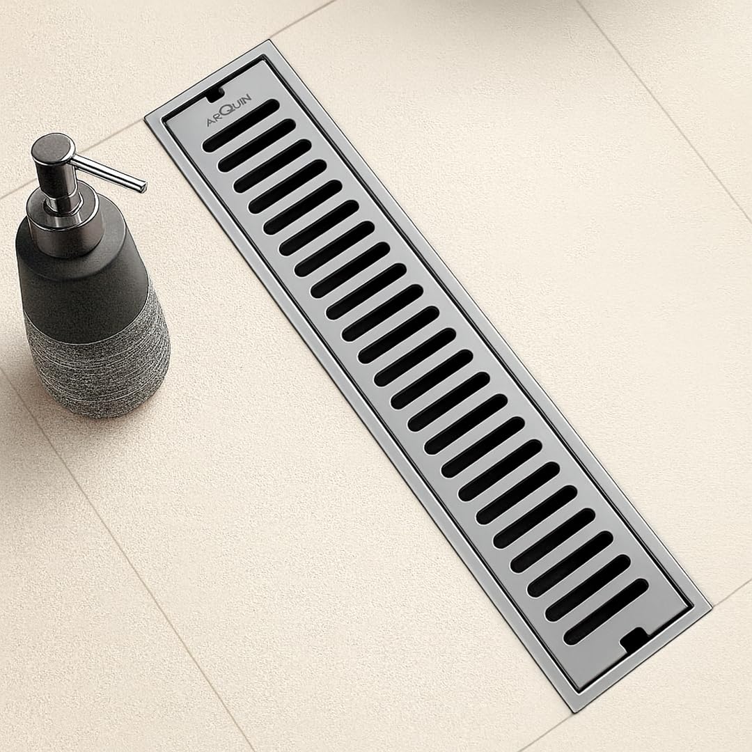 ARQUIN Floor Drainer 24x4 Inch Shower Drain Channel 304 Grade Stainless Steel Bathroom Floor Drainer | Shower Water Drain Jali Channel for Bathroom with Cockroach Trap (1mm Thickness)