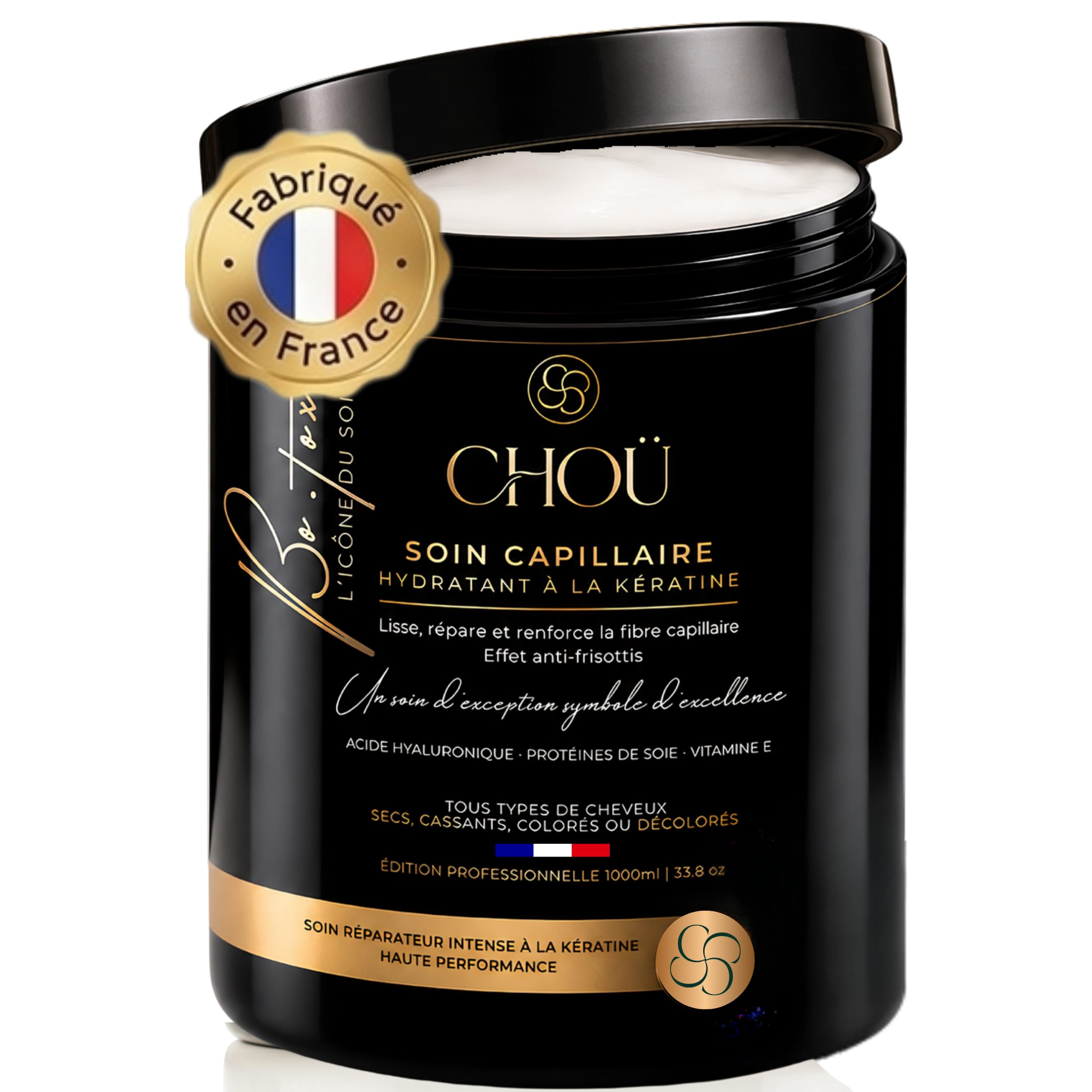 BO-TOX Capillaire Professionnel-Masque ultra réparateur à la kératine naturelle- à l’acide hyaluronique-protéine de soie-Vitamine E -Cheveux Secs et Abimés -Lisse,Renfore,Hydrate et Répare 1000ML