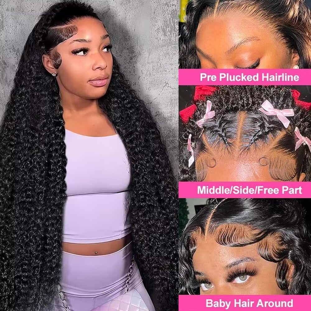 32 Inch 13x6 Deep Wave Lace Front Wig Human Hair 200% Density Pre Plucked Brazilian Virgin Deep Curly 13x6 HD Lace Front Wigs Wet and Wavy with Baby Hair for Women - Image 2