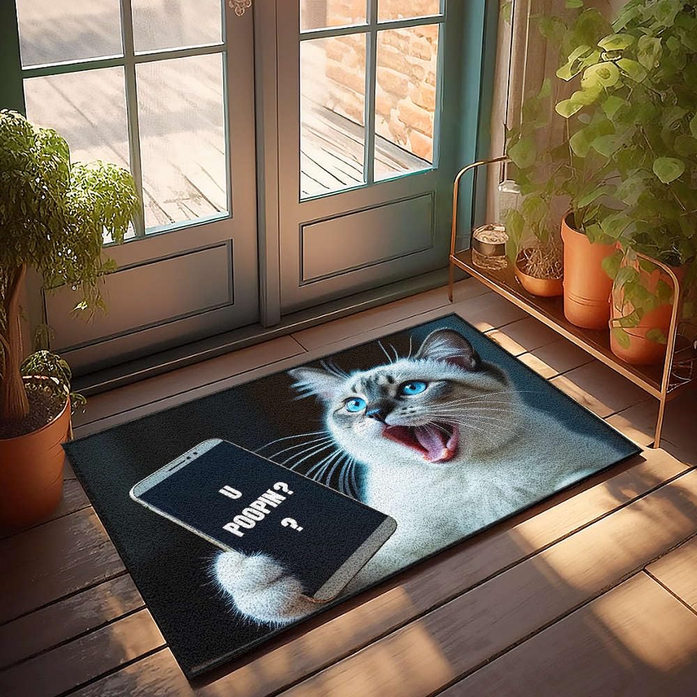 Tapis de porche extérieur chat avec téléphone de dimensions 50 x 80 cm pour entrée