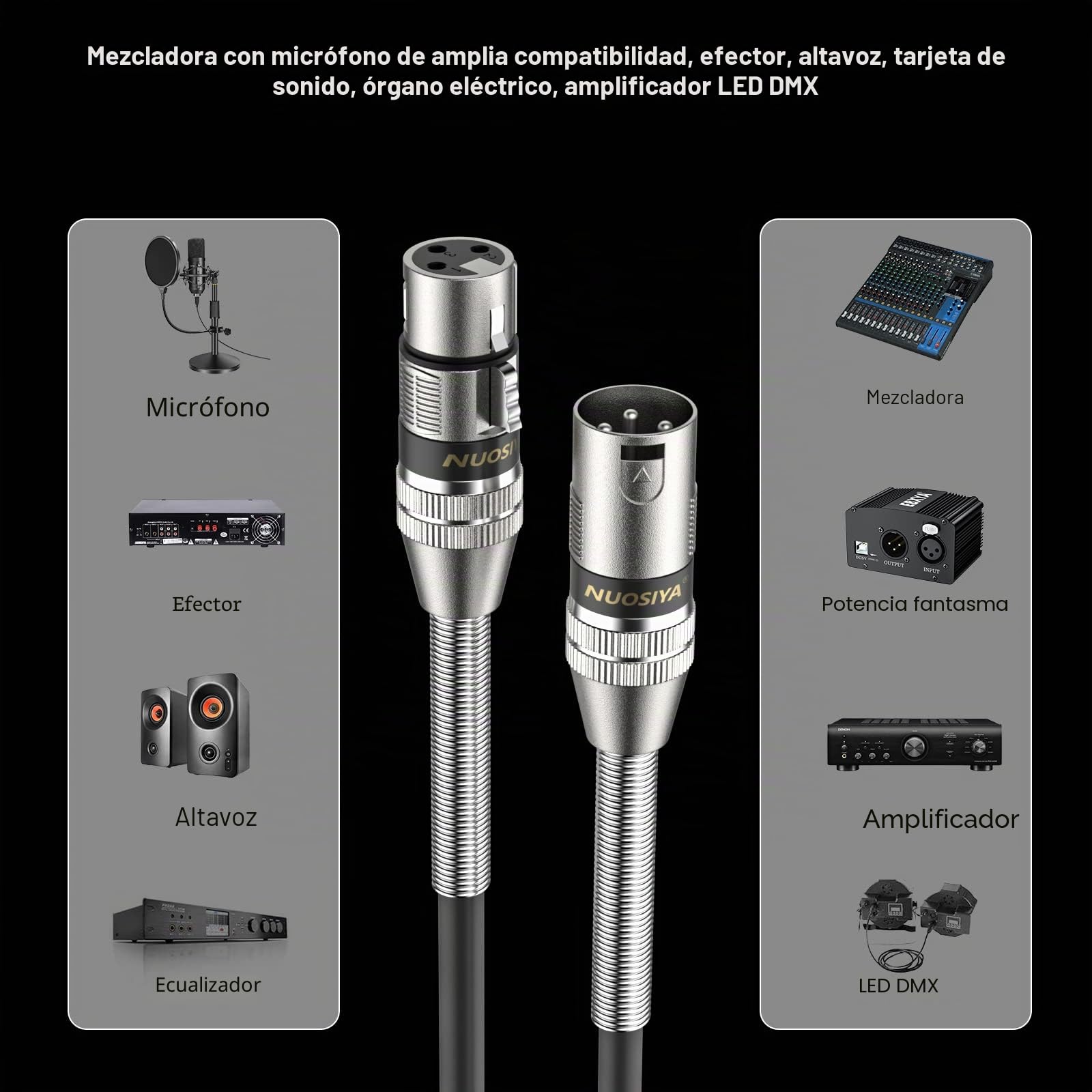 2Pack 20 metros Cable XLR Balanceado Microfono XLR Macho a Hembra de 3 pines para Micrófono, Mezclador, Altavoz, Amplificador