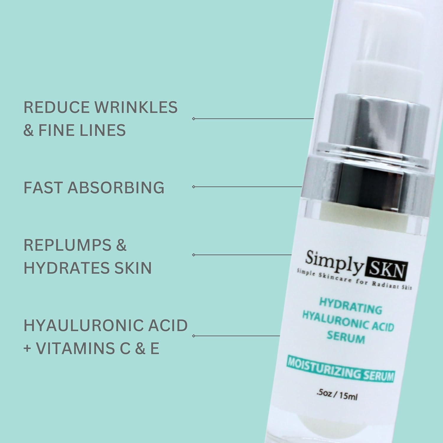 Hyaluronic Acid Serum For Face - Hydrating Serum Visibly Plumps Skin - For All Skin Types - Anti Aging Serum with Vitamin C and Vitamin E - 0.5 Fl. Oz. Travel Size