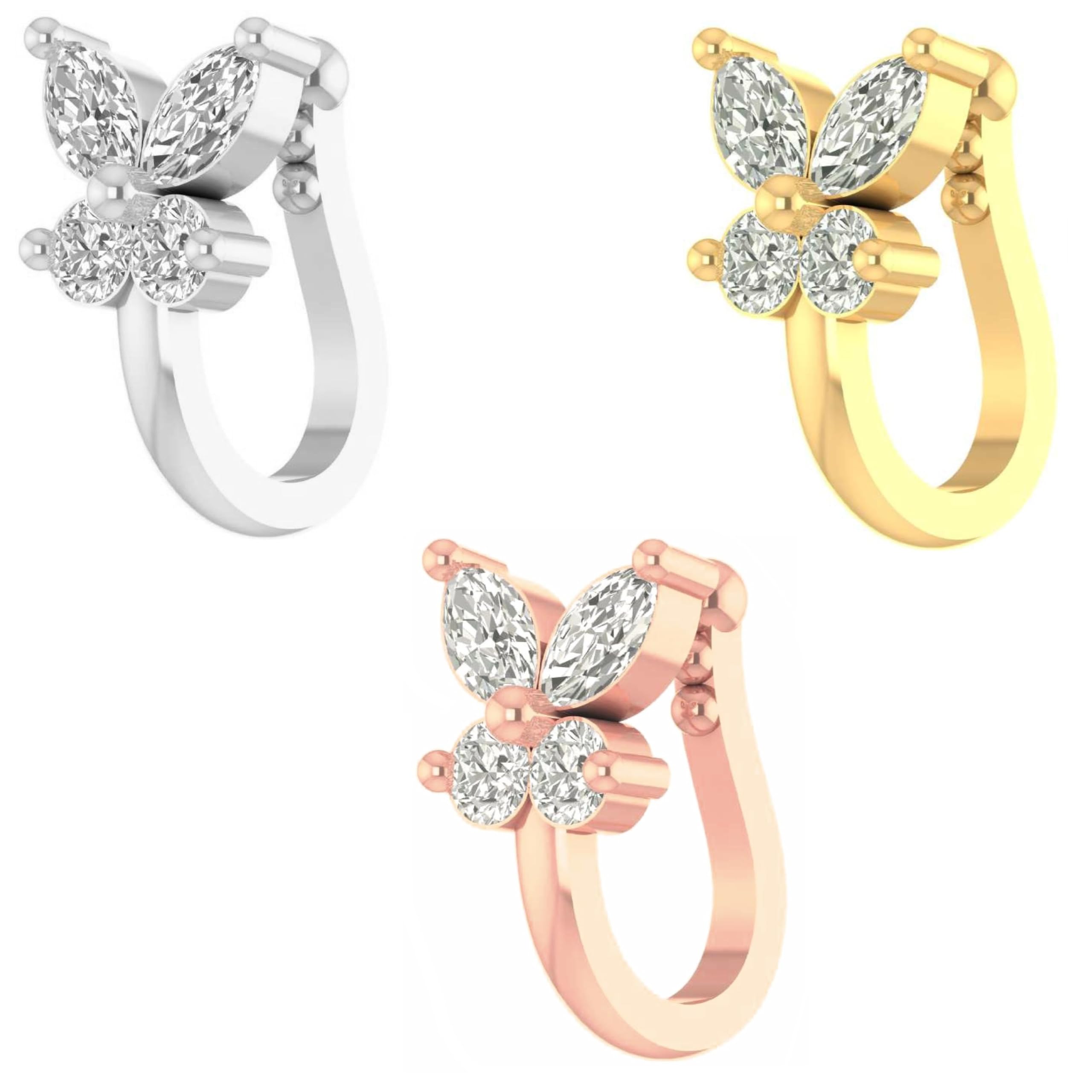 FASHIONS Butterfly Design Clip on Without Piercing Nose Pin Pressing Type Noserings for Women & Girls-image-15