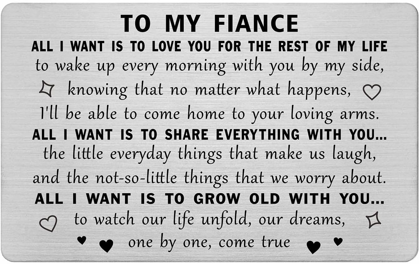 TANWIH Gifts for Fiance - Engraved Metal Fiance Wallet Card - Fiance Birthday Valentines Day Card Gift for Him Men