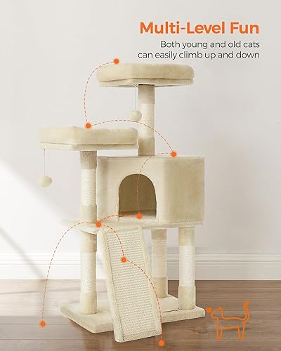 Miniatura 25 de Feandrea Torre para gatos, árbol para gatos de interior, condominio para gatos de 45.3 pulgadas con poste rascador, rampa, perca, cueva espaciosa