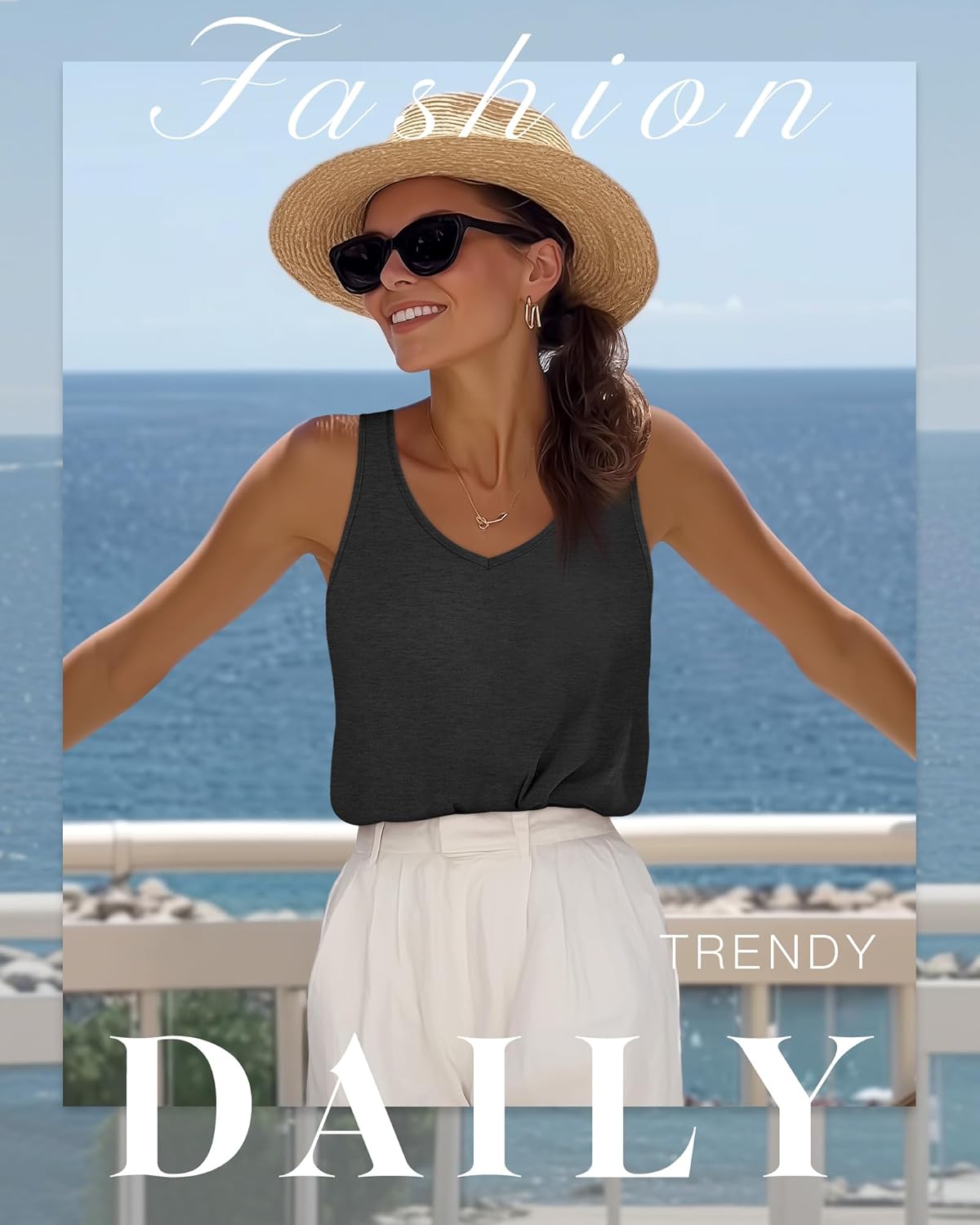 Riyiper 4 Pack Women's Tank Tops Loose Fit V Neck Racerback Tops Sleeveless Casual Tee Basic Summer 2025 Workout Yoga Shirts