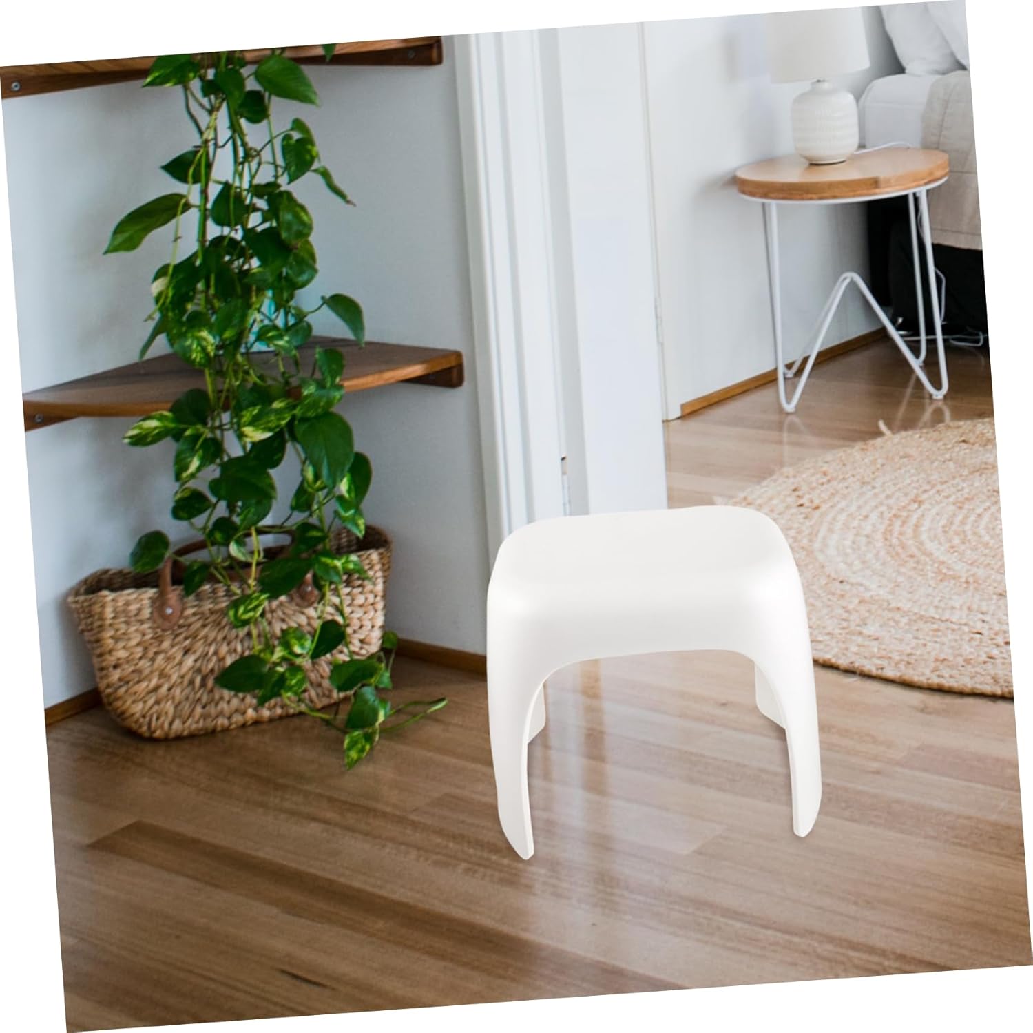 STOBAZA Lightweight Boy Girl Footstool Portable Plastic Stool for Boy Girl Safe and Comfortable Design for Home Use for Bathroom Kitchen and Bedroom White