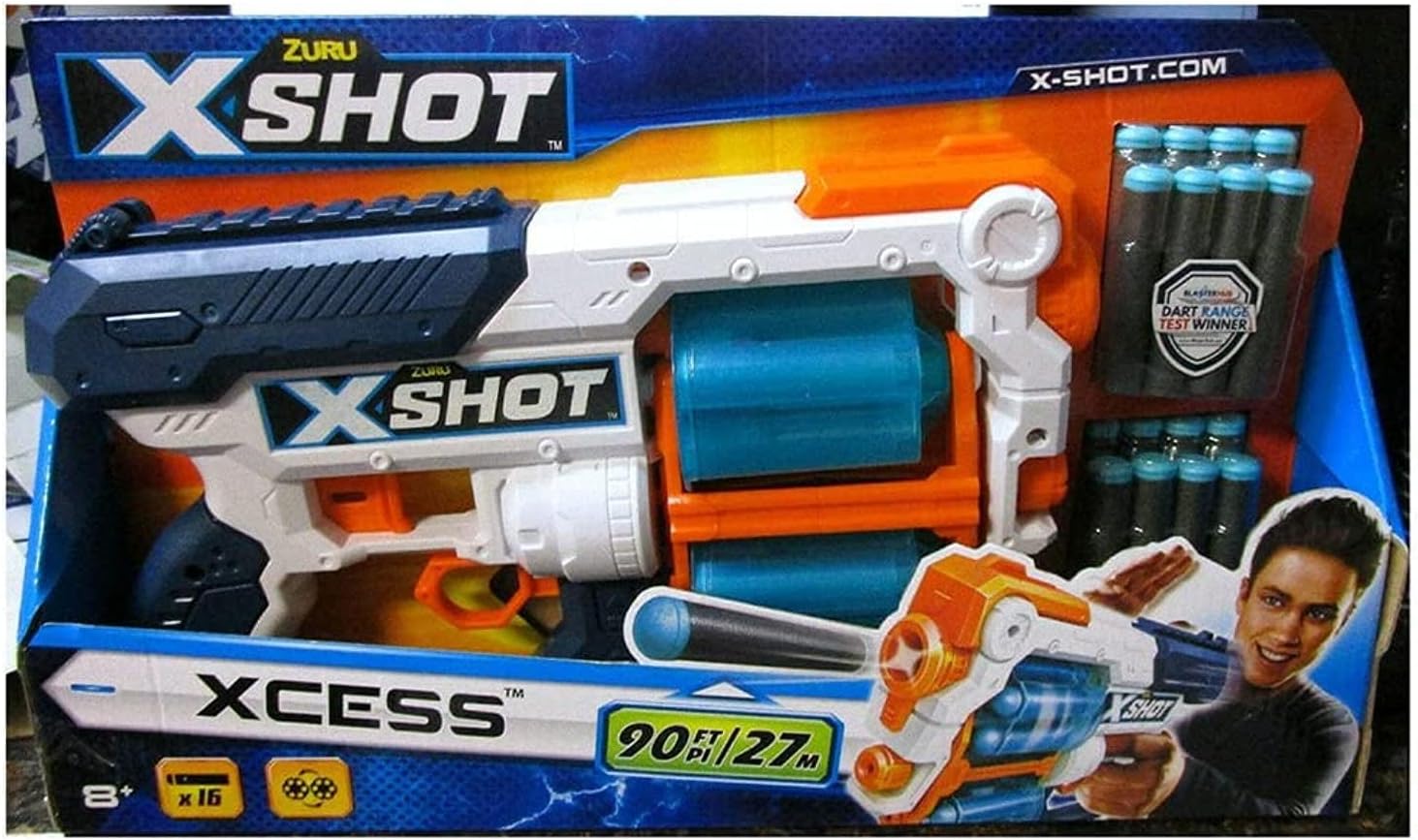 XSHOT Zuru Xcess Toy Dart Blaster Gun - Foam Blaster Toy Gun for Kids, Cool Revolver Gun for Kids Birthday Parties, Striker Shooter Gun for Boys and Girls Pretend Play- Includes 16 Soft Foam Darts