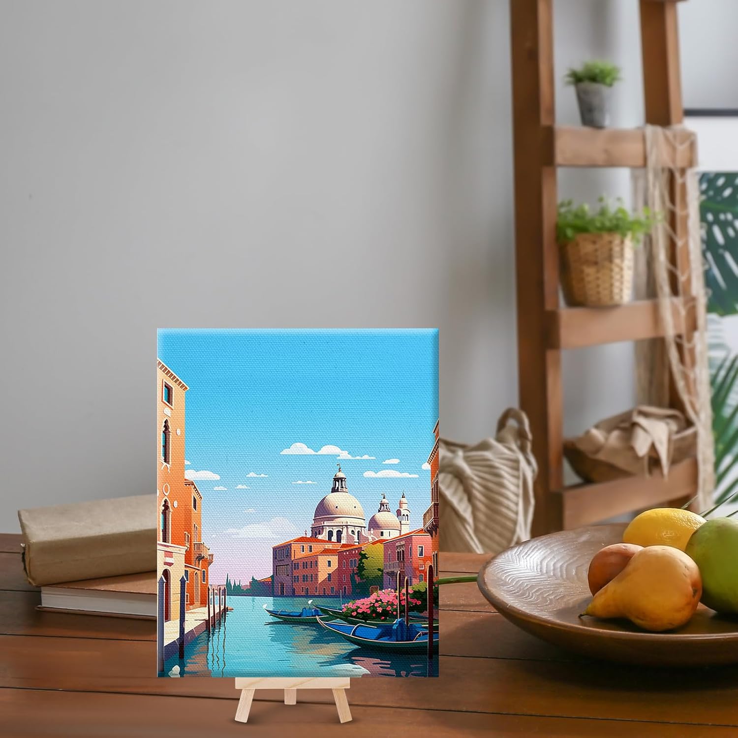 RoundFunny 12 Set Paint by Numbers Kit for Adults Cityscape Painting 8x10 Inch with Wooden Frame Easel Acrylic Paints Brushes Watercolor Oil Paint by Number Gifts for Home Wall Decor