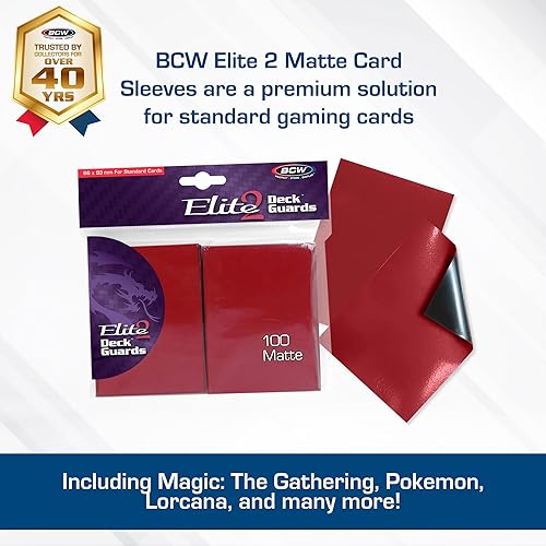 Miniatura 2 de BCW Elite2 - Fundas para tarjetas mate, color rojo, parte delantera antirreflejos, parte trasera texturizada, se adapta a tarjetas estándar de 2.5 x