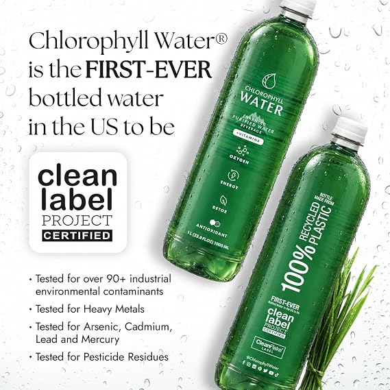 Chlorophyll Water (6-Pack, 1 Liter), Chlorophyll Liquid Drops with Vitamin Water for Hydration, Natural Detox & Immunity Support, Clean Label Project Certified, Refreshing Lemon & Spearmint Taste
