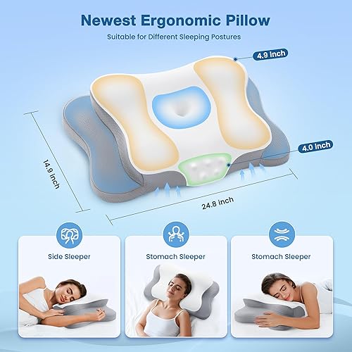 Miniatura 3 de Almohada cervical para aliviar el dolor de cuello, almohadas de espuma viscoelástica de contorno refrescante, soporte ergonómico sin olor, almohada