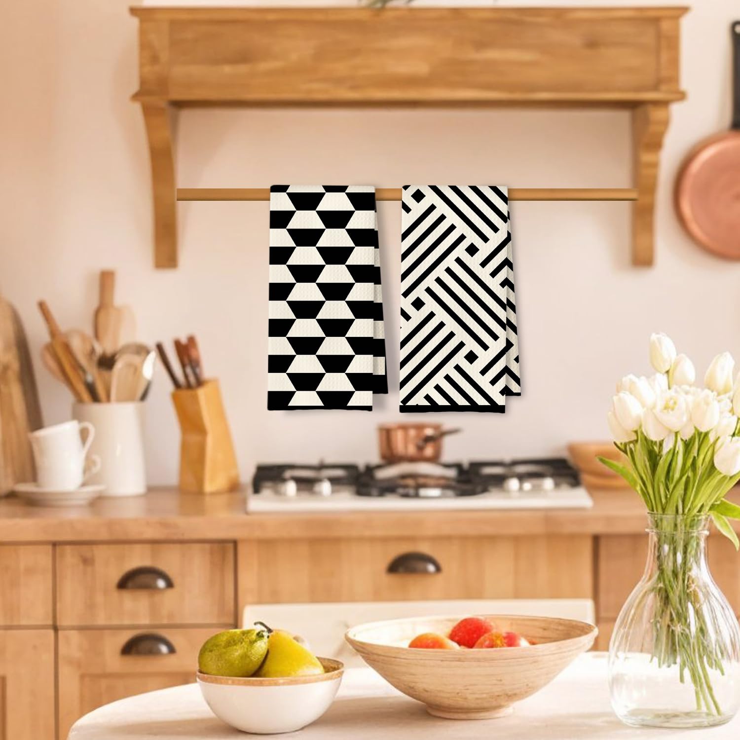 307 - Paños de cocina, color blanco y negro