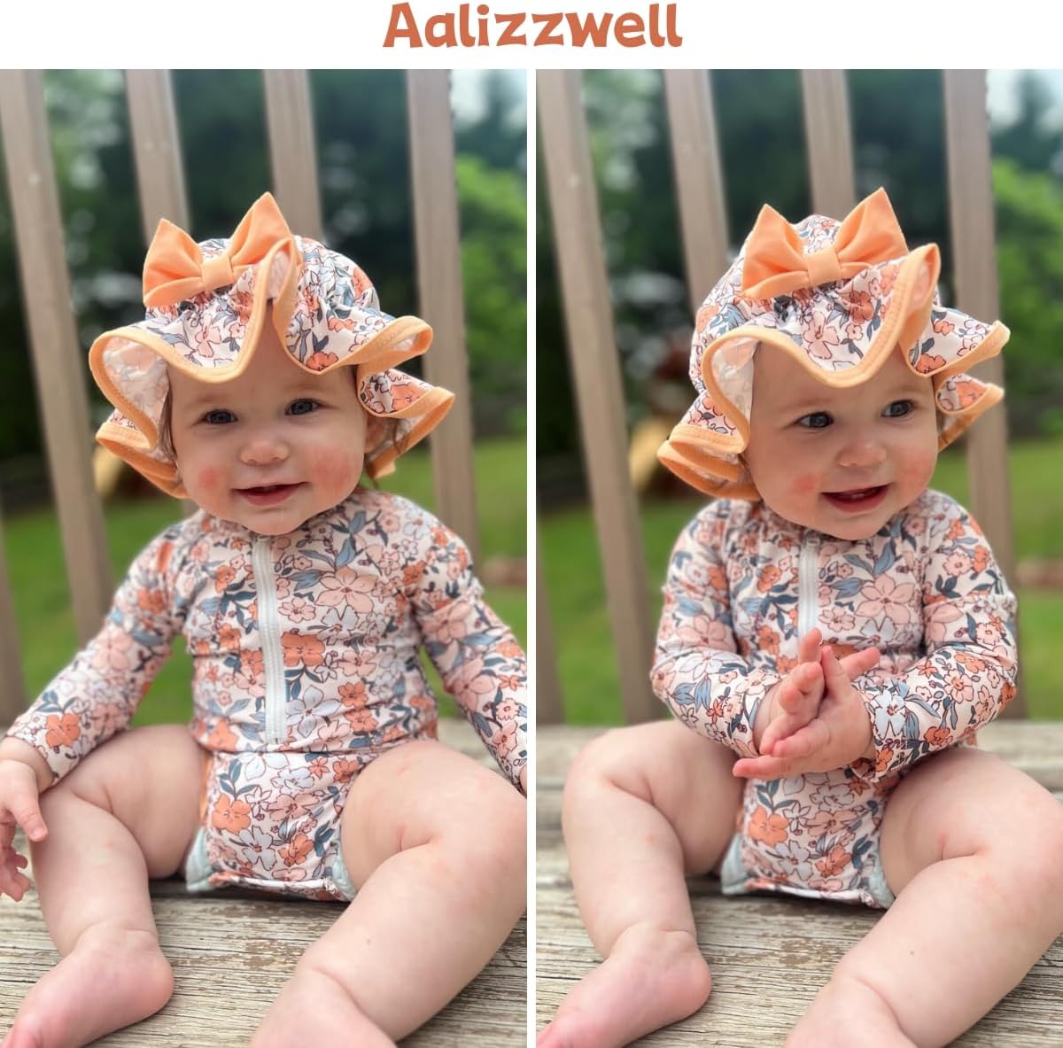 Aalizzwell Baby Girls Long Sleeve One Piece Swimsuit with Hat - Image 3