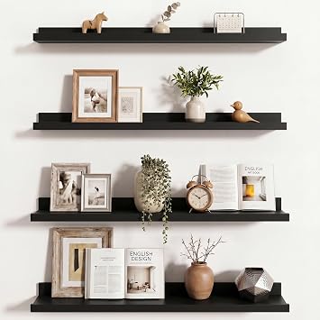 Axeman 30 Inch Floating Shelves, Black Picture Ledge Shelf Set of 4