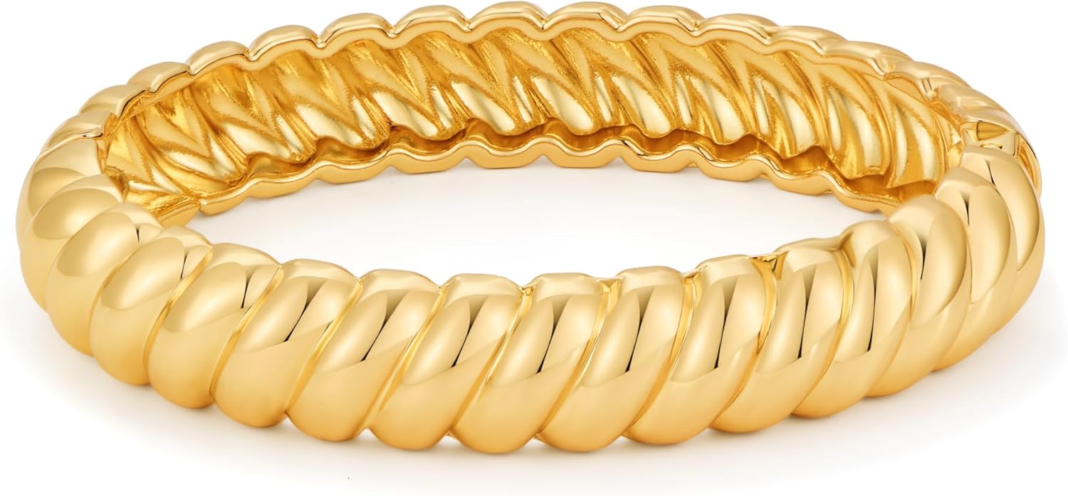 Chunky Gold Bangle Bracelets for Women Twisted Hinged Wrist Cuff Bracelets open Spiraled Oval Bracelet Trendy Jewelry for Women