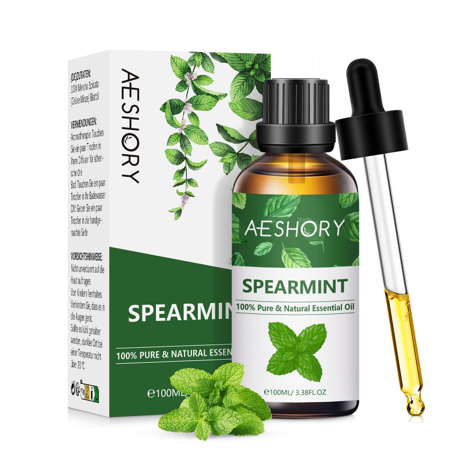 AESHORY Spearmint Essential Oil 100ml, Natural Spearmint Oil Aromatherapy Oils for Diffuser, Humidifier, Home, Air Freshening, Teeth Cleaning