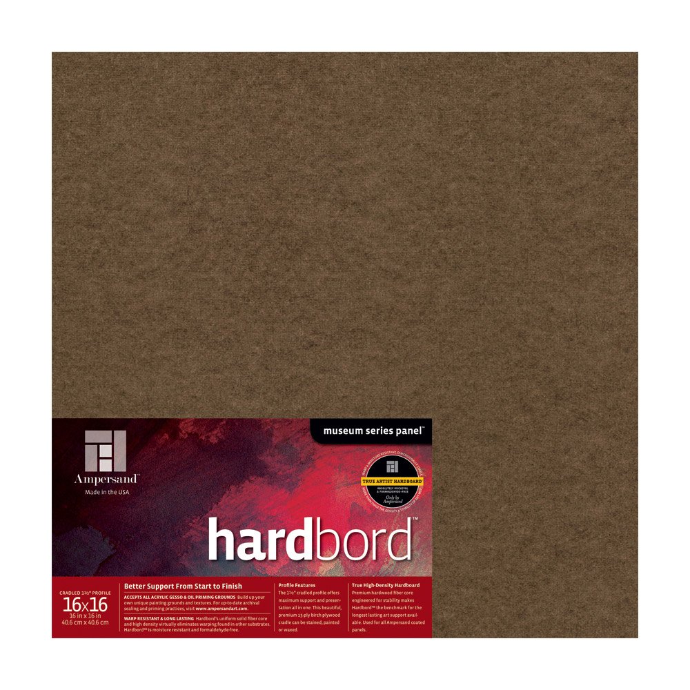 Ampersand Art Supply Hardboard Wood Painting Panel: Museum Series Hardbord, 16" x 16", 1-1/2 Inch Cradled Profile