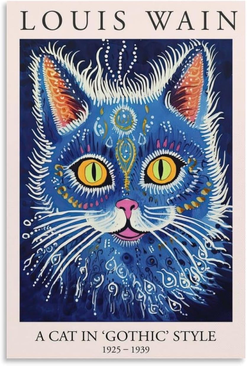 ZZYGGN GMGSW Louis Wain Poster《A Cat in Gothic Style 》Canvas Painting Louis Wain Wall Art Aesthetic Animal Prints for Home Wall Decor Picture 16x20in Unframed