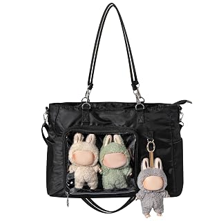 Cute Bag with Clear Window for Labubu POP MART, Black Nylon Shoulder Crossbody Bag for POP MART Labubu Doll, 1 pack - Amazon product rated Grade B