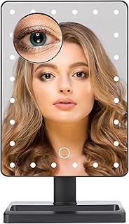 Hi-ERA Led Makeup Mirror with 24 LED Lights, Vanity Mirror with Lights, Mirror Makeup for Dressing Table, Light Up Mirror with 10x Magnifying Mirror, Mirror with Lights, Black