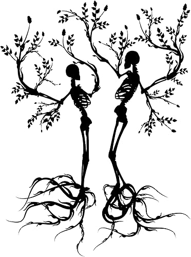 BIBITIME Calcomanía de pared de vinilo personalizada para Halloween, diseño de árbol de calavera para pareja, diseño de esqueleto negro para sala de