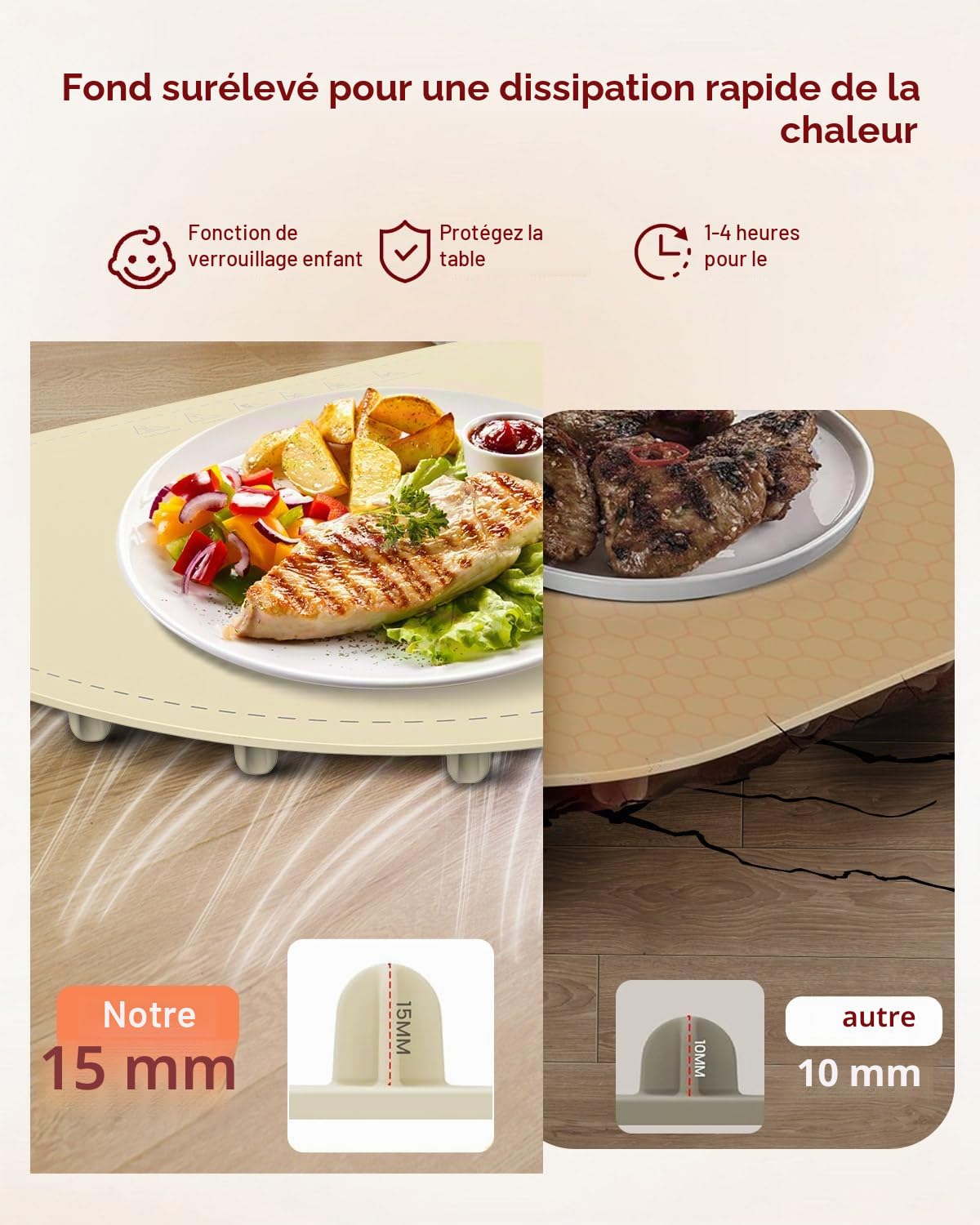 MYMULIKE Chauffe Plat Électrique à 9 Réglages de Température, Minuteur de 4 Heures, Garde Les Aliments au Chaud pour Les Buffets et Les Fêtes