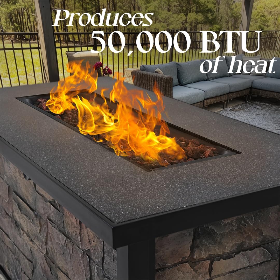 48" Metal Top Fire Pit Table Propane Gas Firepit Rectangular Fire Table 50,000 BTU for Outside Patio Backyard Deck Balcony，with Metal Lid,Lava Rocks & Rain Cover