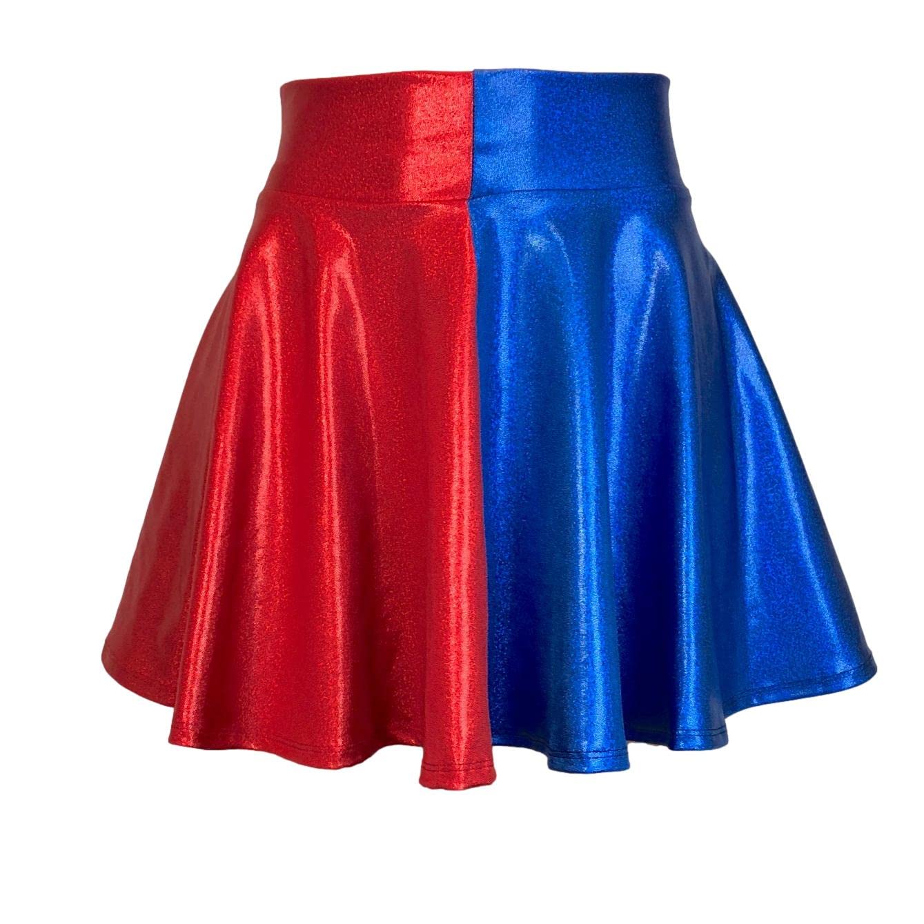 Harlequin Red & Blue Sparkle Skater Mini Skirt - Made in USA - Festival Rave Skirt - Cosplay Costume