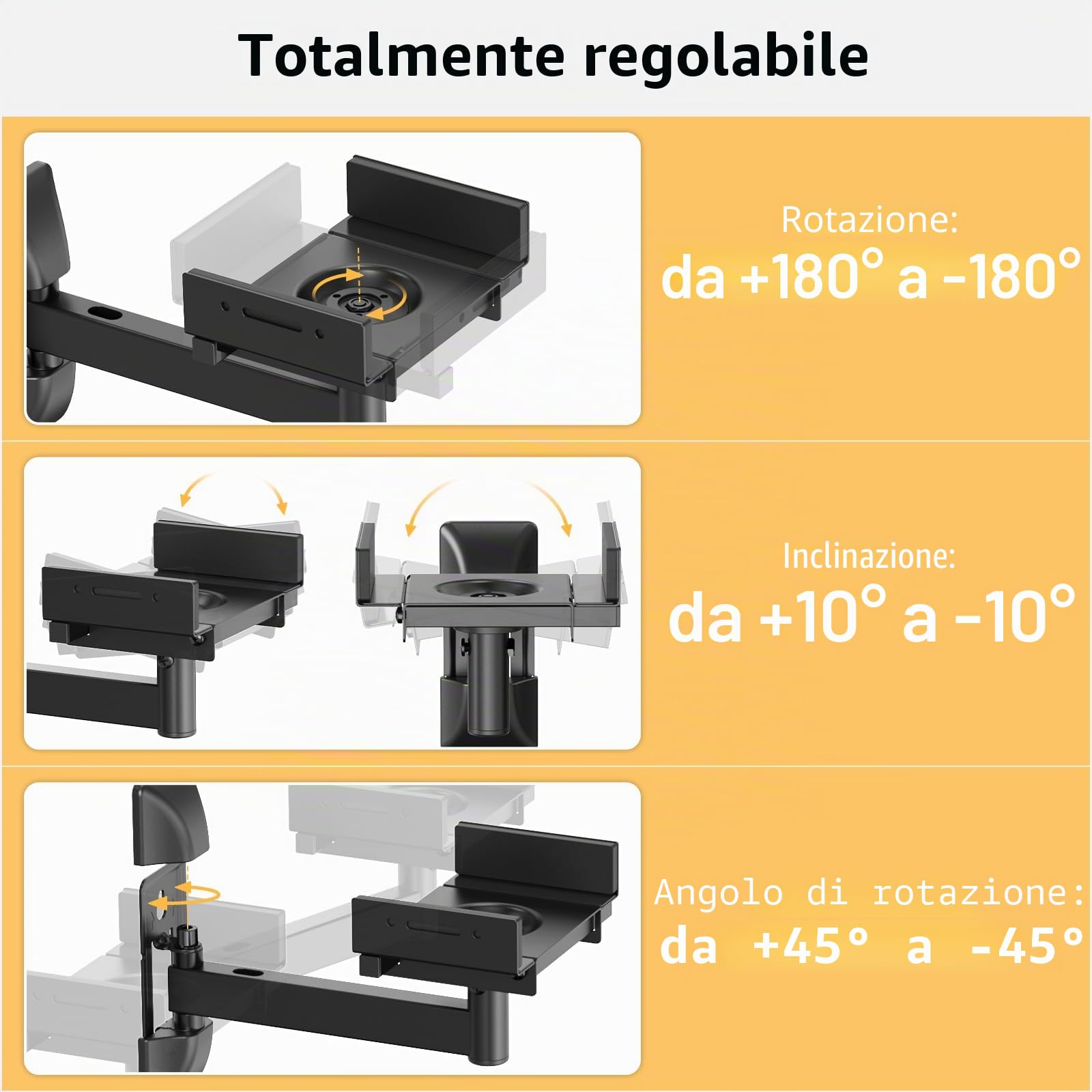 PUTORSEN Supporto da parete per altoparlante – Supporto universale completamente regolabile, da parete, 2 scatole di supporto a parete, può contenere fino a 25 kg