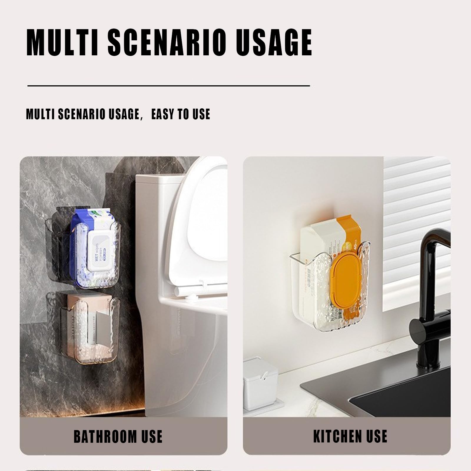 Kitchen Wipes Storage Box,2025 No Punching Wall Flushable Wipes Holder for Bathroom - Wipes Container?Smart Organization for Effortless Cleaning(2PCS)