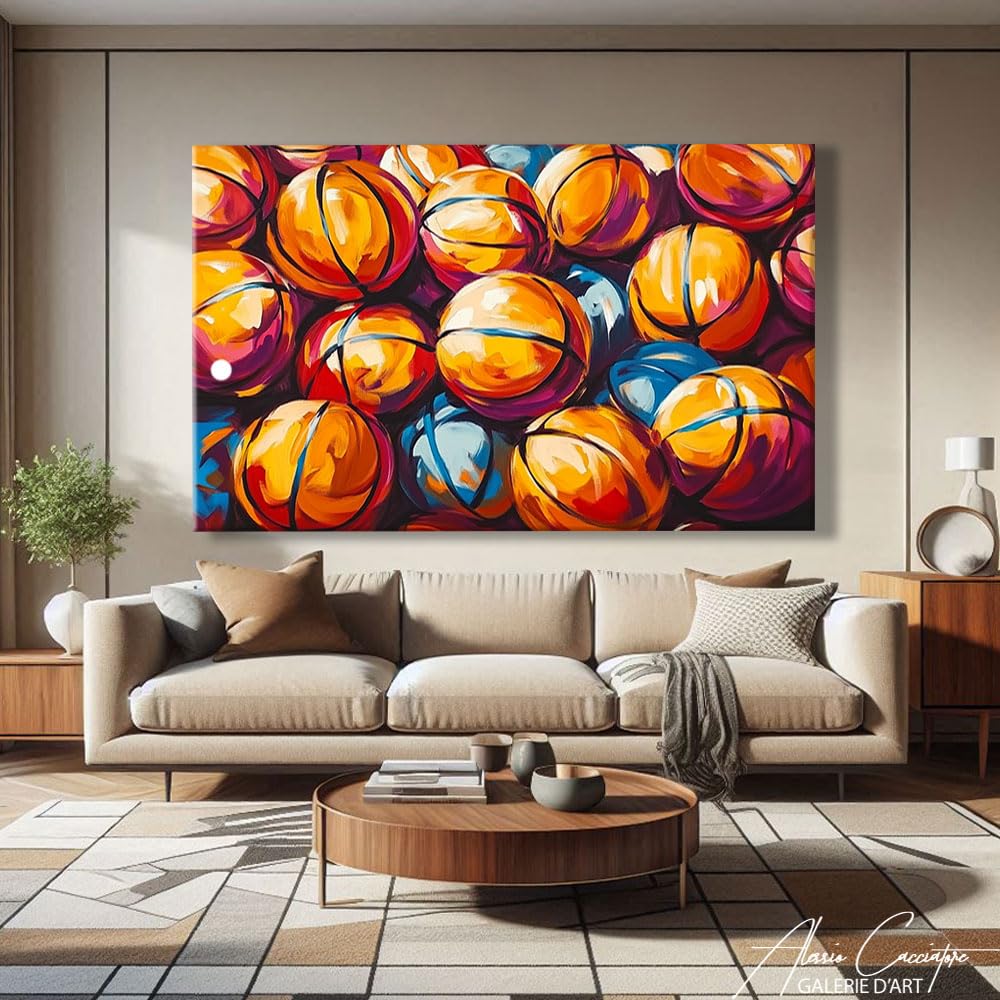 Quadro da basket – Poster decorativo da parete sportivo – Stampa su tela arancione – Quadro Street Art grande formato – Decorazione per camera da letto adolescente – Regalo per fan di basket (60 x 40