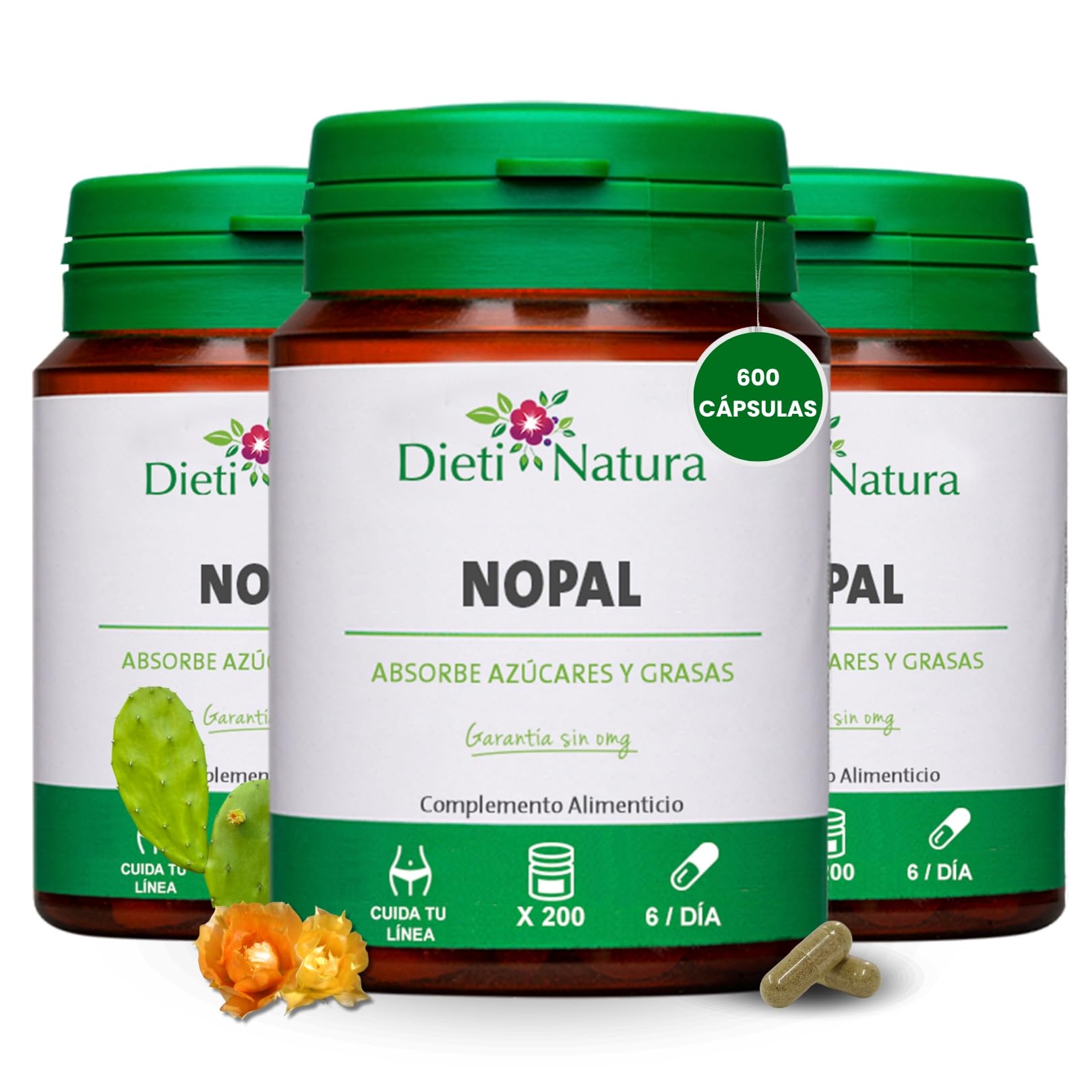 Dieti Natura Pack 3x200 Cápsulas de Nopal - Nopal para Bienestar Digestivo y Con