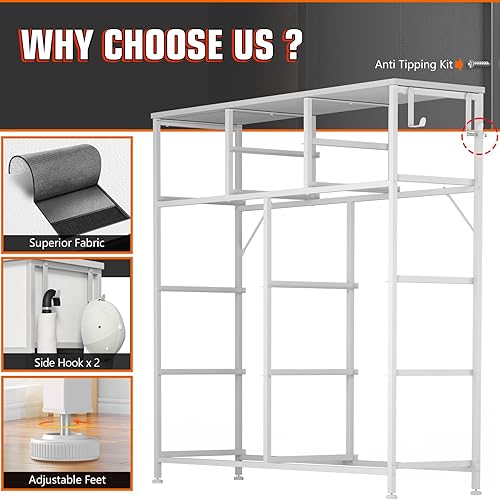 Miniatura 7 de 10 Drawer Dresser, Chest of Drawers for Bedroom, PU Dresser with Side Pockets, Hooks, Wooden Top and Sturdy Metal Frame for Living Room, Closet,