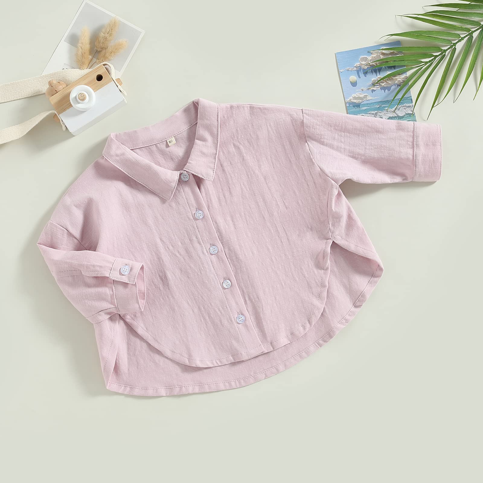 Suagox Toddler Baby Girl Boy Button Down Shirt Casual Long Sleeve Oversized Hippie Tops Irregular Hem Summer Linen Clothes (Pink, 2-3 Years)