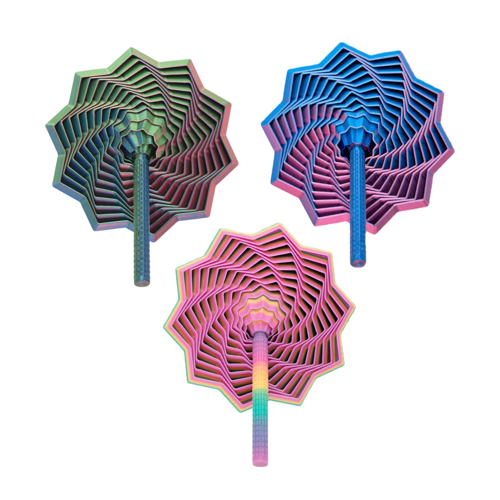 Maslasee Fidget Toys 3D Printed Expanded Star, 3Pcs Sensory Fidget Star with Handle, Spiral Honeycomb Stress Relief Toy for Adults, Office Desk Gadget and Decompression Gift